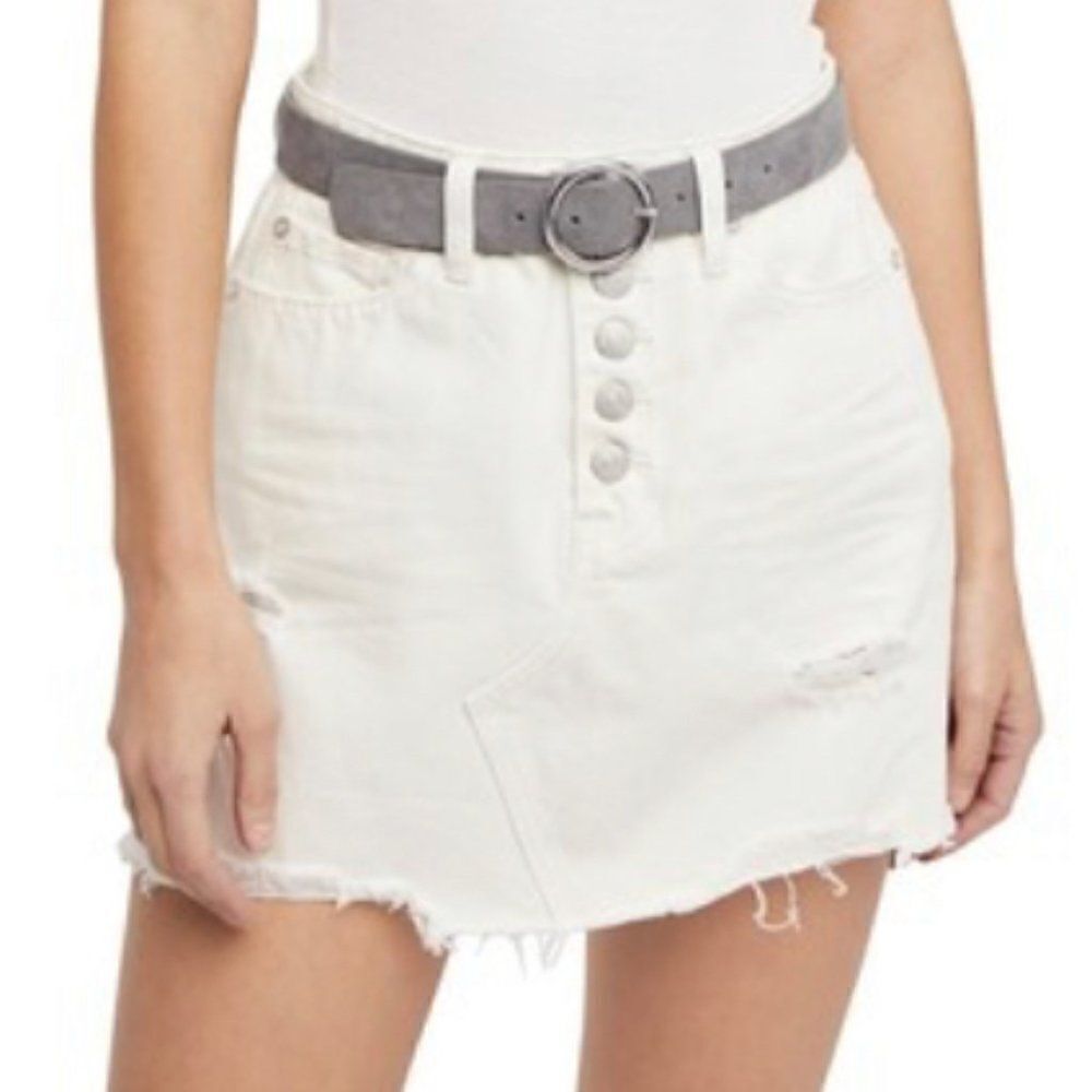 NWT Free People Distressed White Denim Mini Skirt size 8 29" Boho Festival